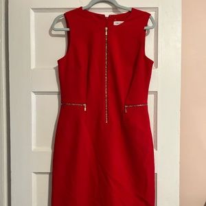 NWOT Calvin Klein Red Sheath Dress with Gold Zippers